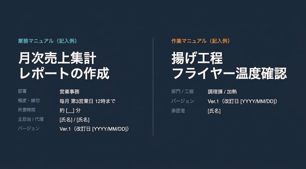 現場版作業マニュアルとオフィス版業務マニュアルの無料Googleスライドテンプレート画面
